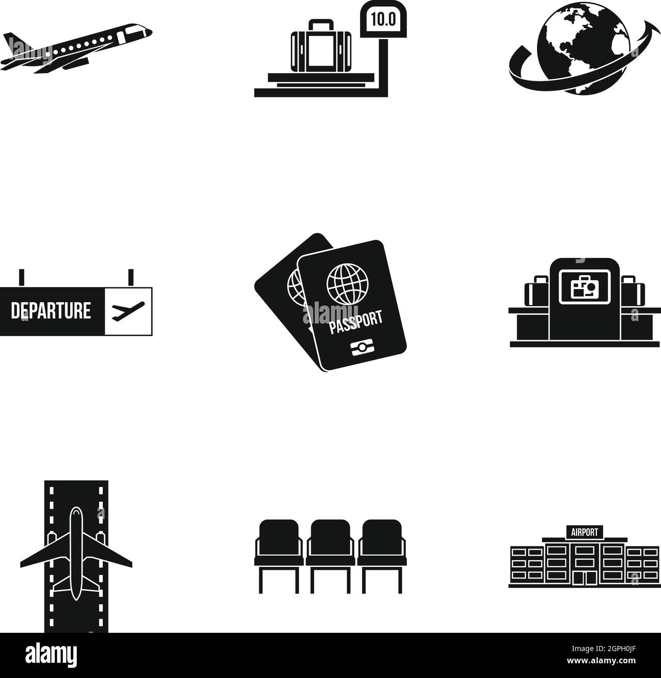 L'enregistrement à l'aéroport, le style simple icons set Illustration de Vecteur