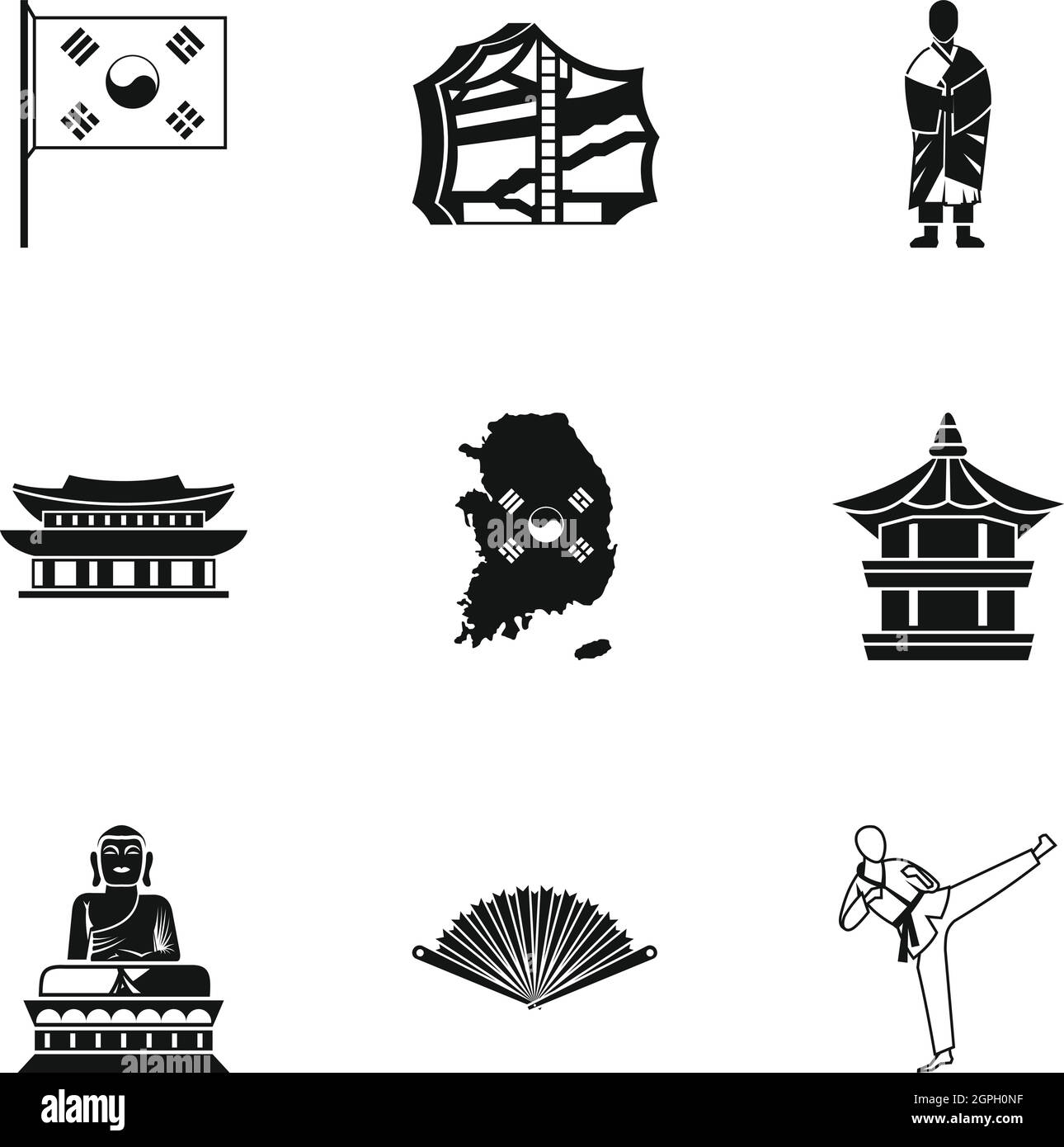 La Corée du Sud, le style simple icons set Illustration de Vecteur