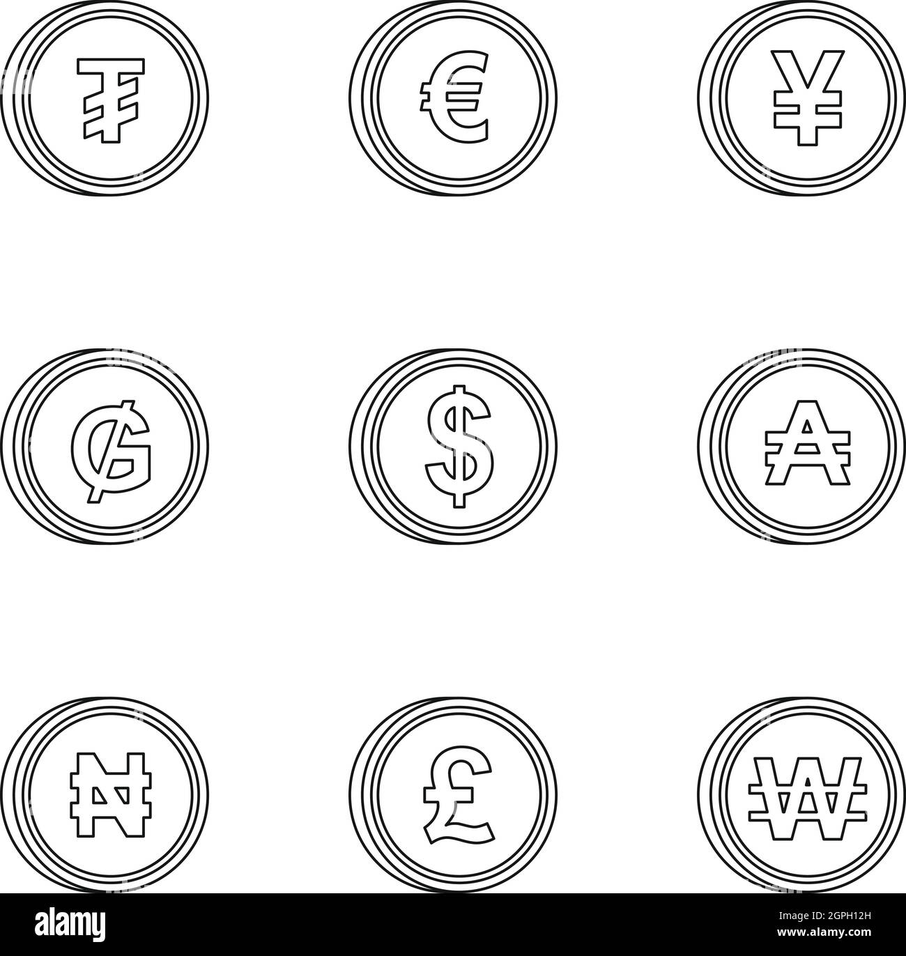 Les icônes de l'argent, jeu de style contour Illustration de Vecteur