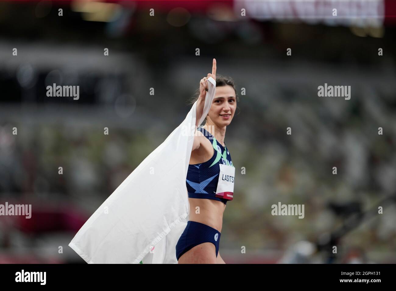 Mariya Lasitskene participant au saut en hauteur aux Jeux Olympiques de Tokyo en 2020. Banque D'Images