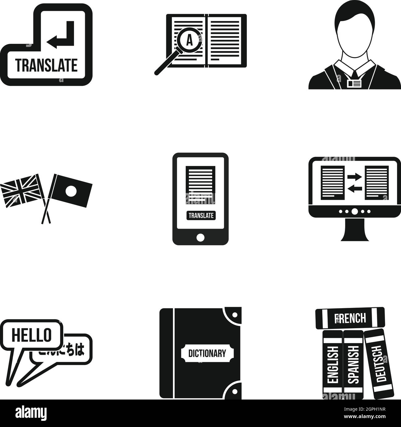 Langue étrangère, le style simple icons set Illustration de Vecteur