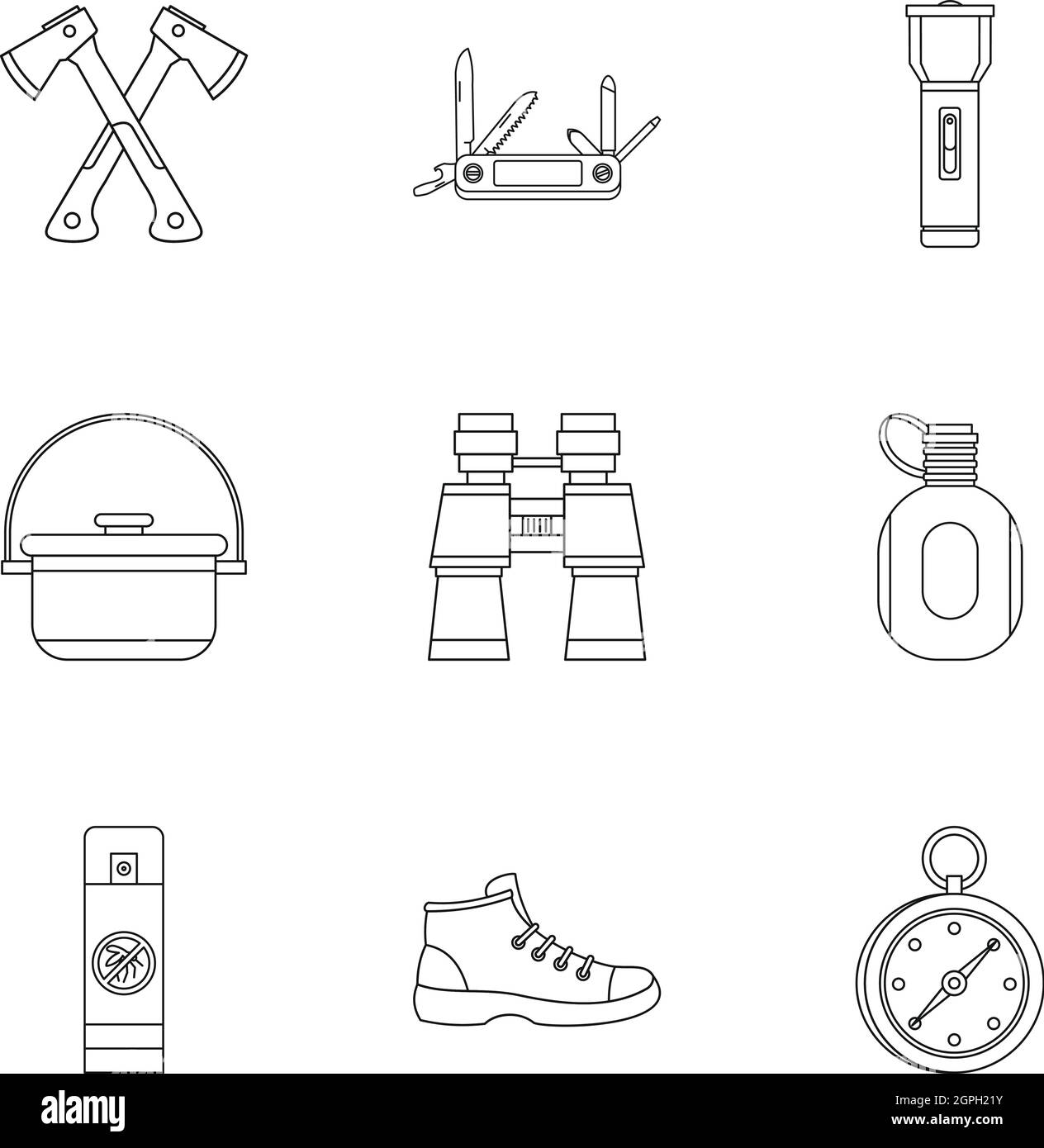 Icons set Camp style du contour, Illustration de Vecteur