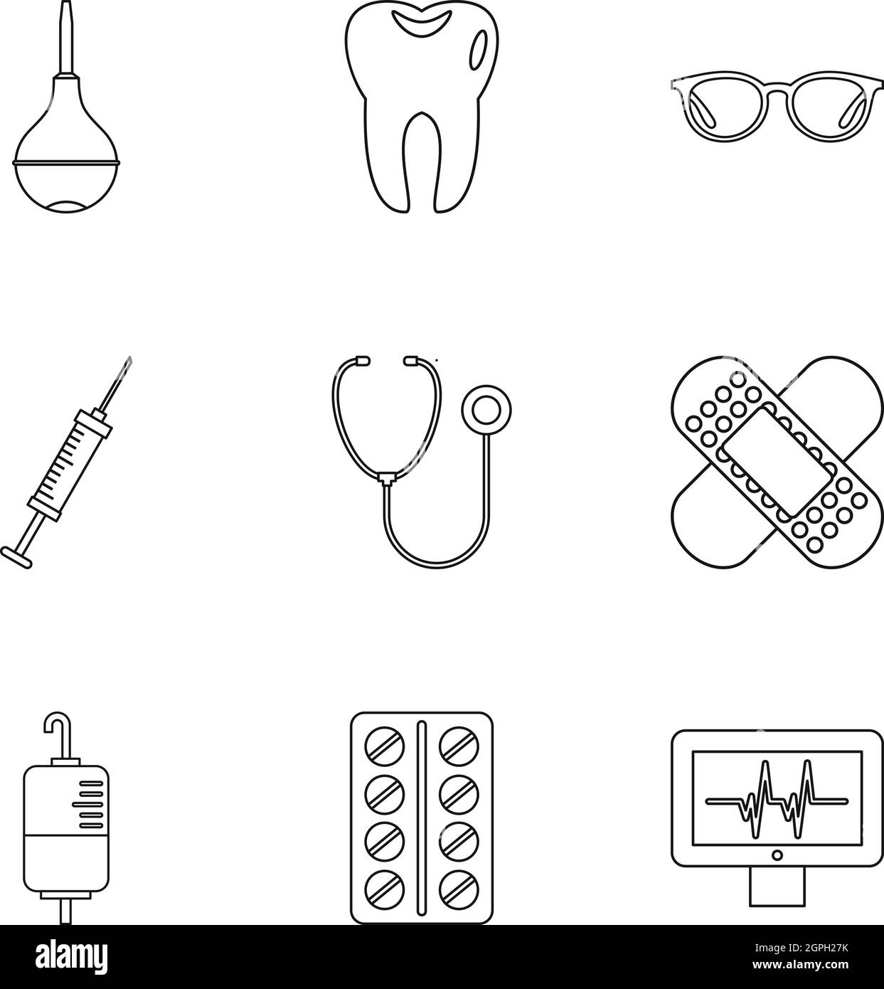 Médicament icons set style du contour, Illustration de Vecteur