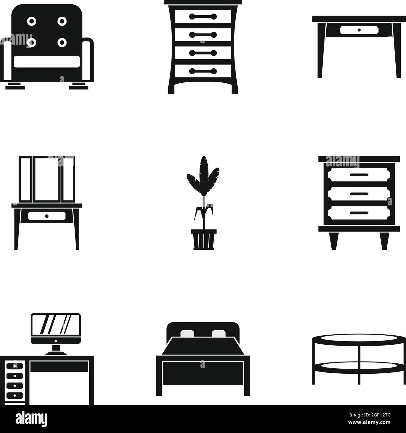 Type de meubles, style simple icons set Illustration de Vecteur