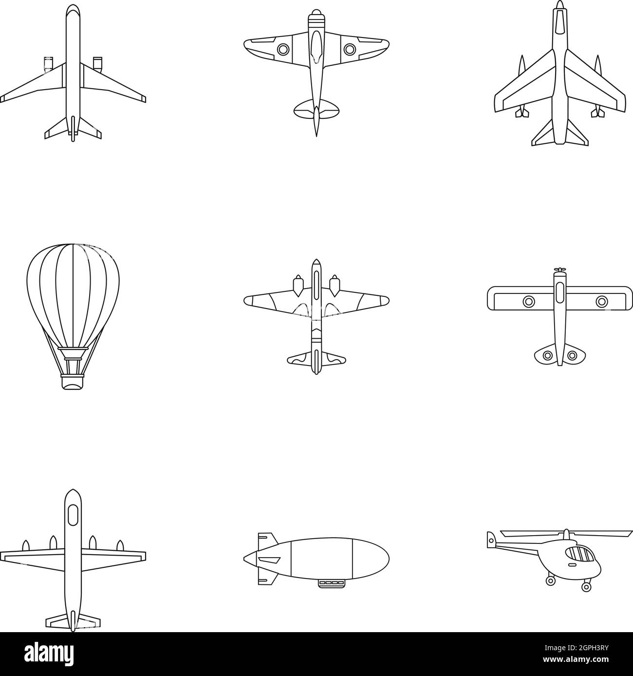 Transport aérien militaire icons set style du contour, Illustration de Vecteur