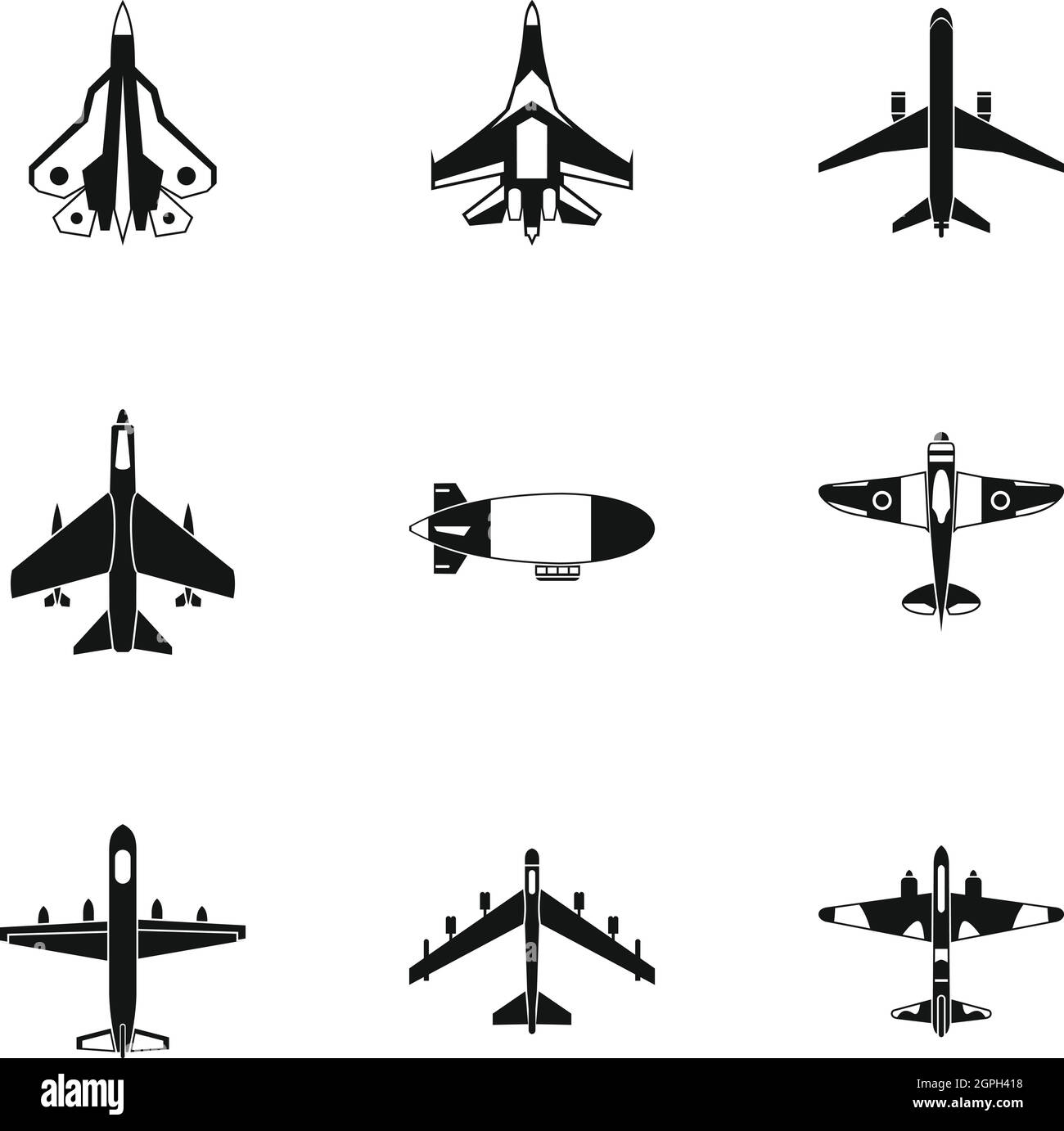 Aéronefs militaires icons set, le style simple Illustration de Vecteur