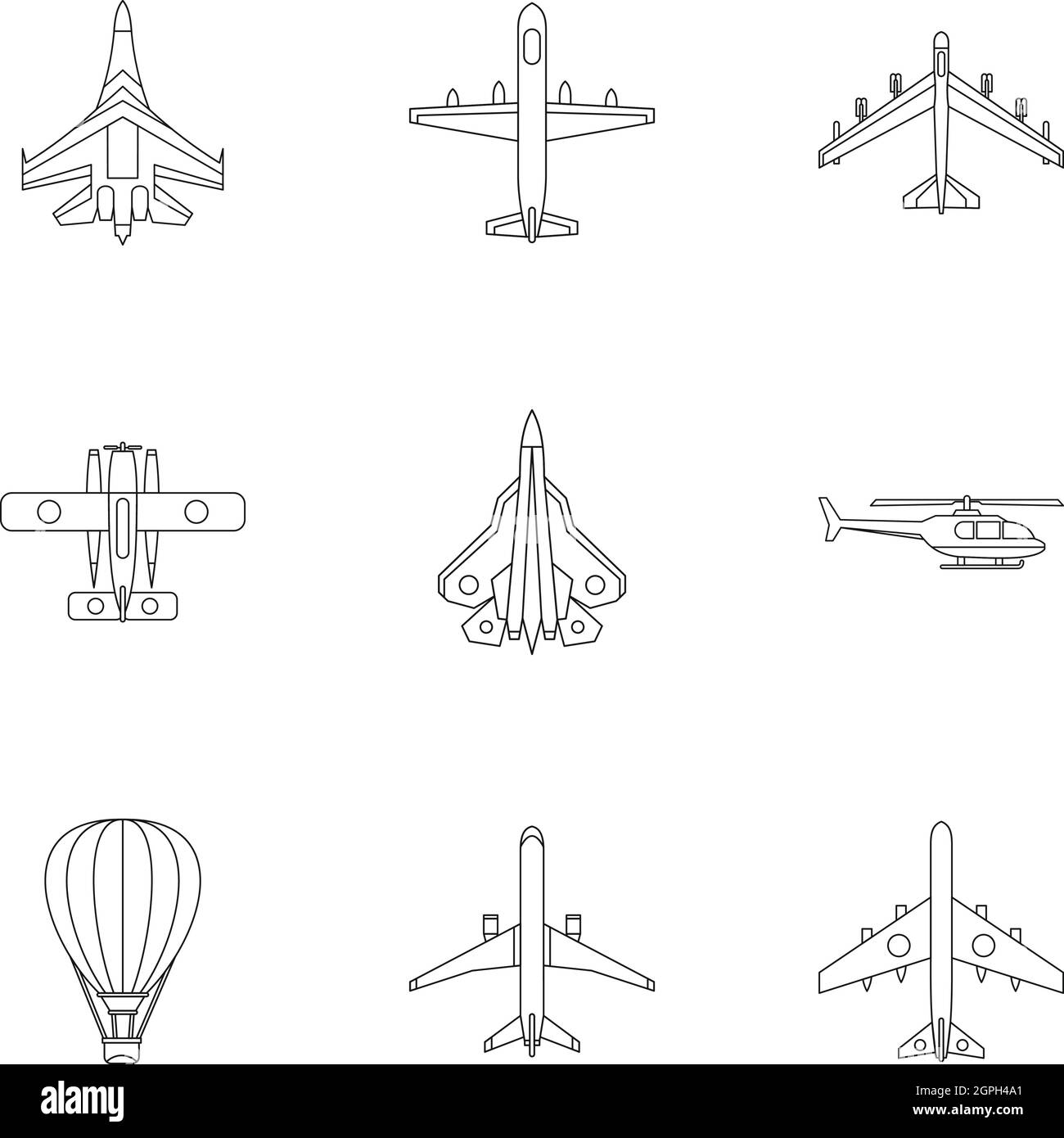 Aéronefs militaires icons set style du contour, Illustration de Vecteur