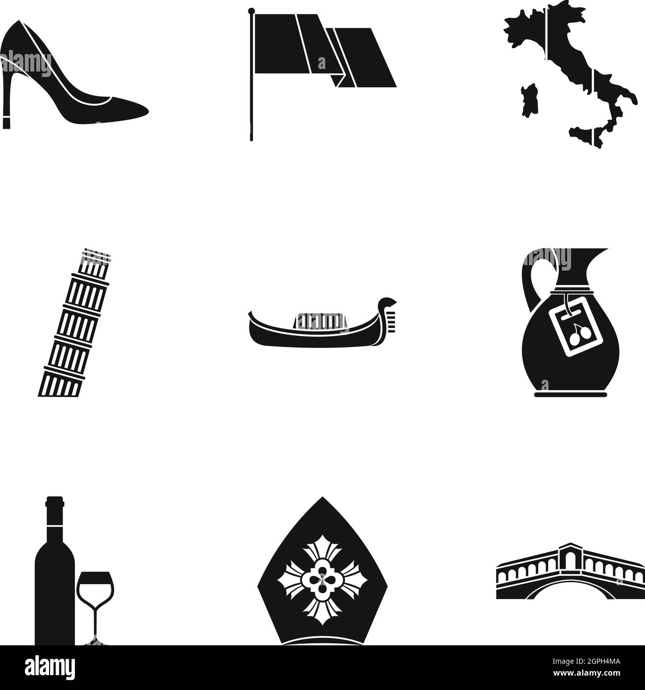 Tourisme en Italie, le style simple icons set Illustration de Vecteur