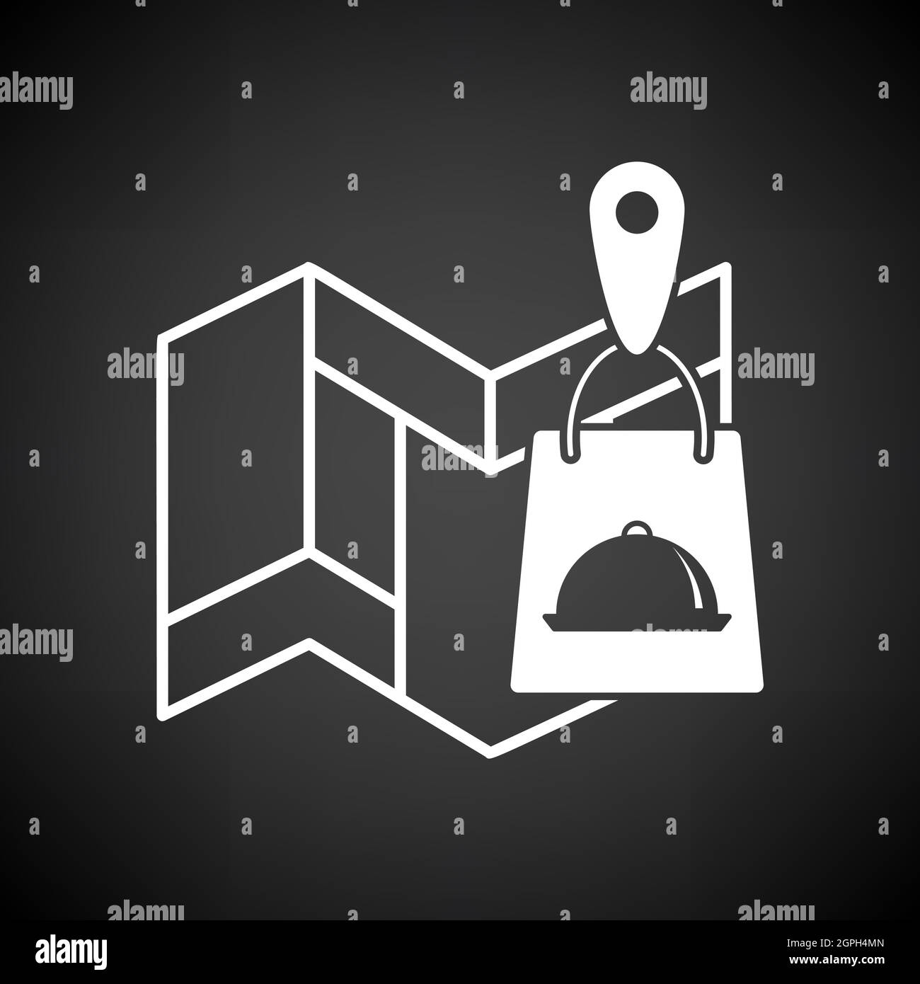 Icône carte avec livraison de sac alimentaire Illustration de Vecteur