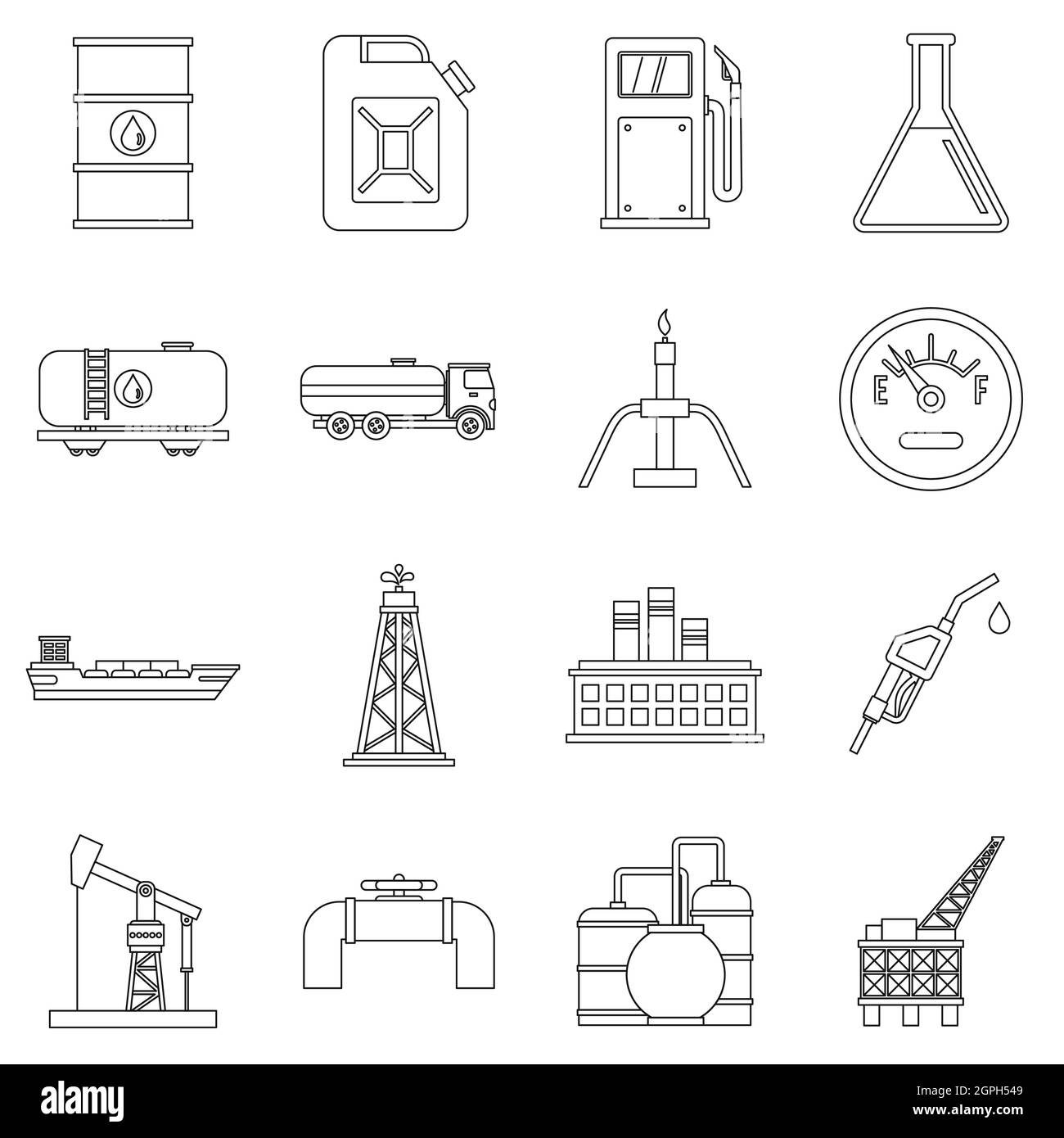 Jeu d'icônes de l'industrie pétrolière, style de contour Illustration de Vecteur