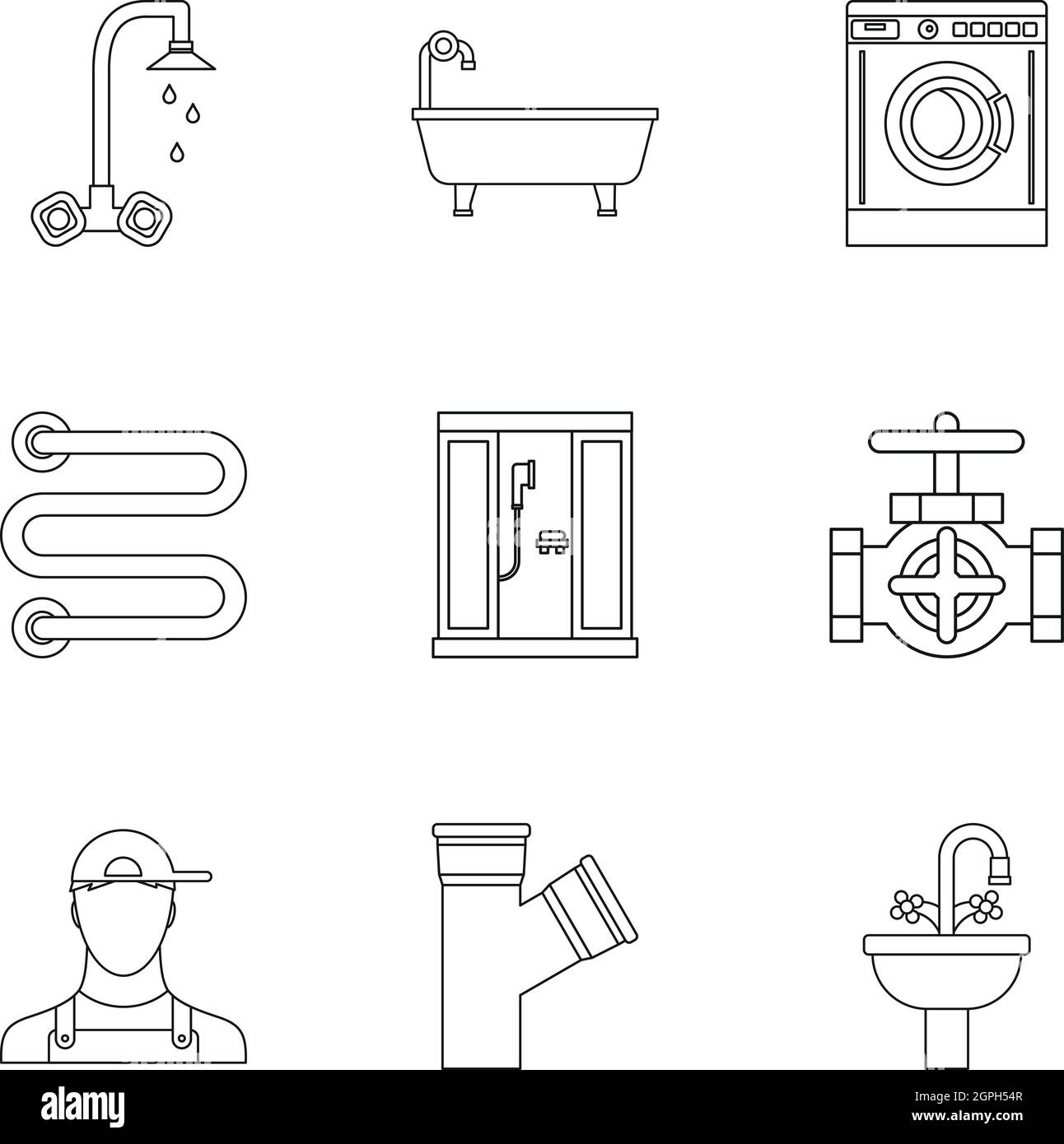 Appareils sanitaires icons set style du contour, Illustration de Vecteur