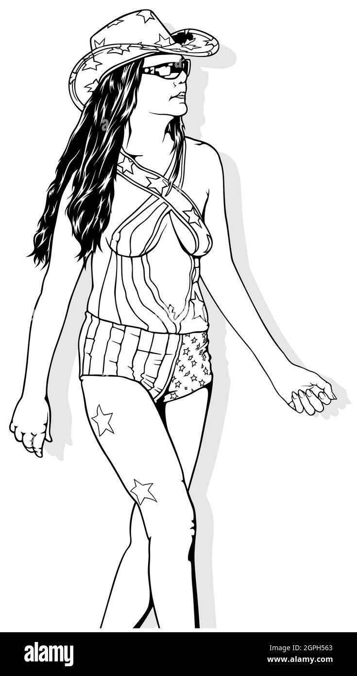 Femme Patriot américain dessin Illustration de Vecteur