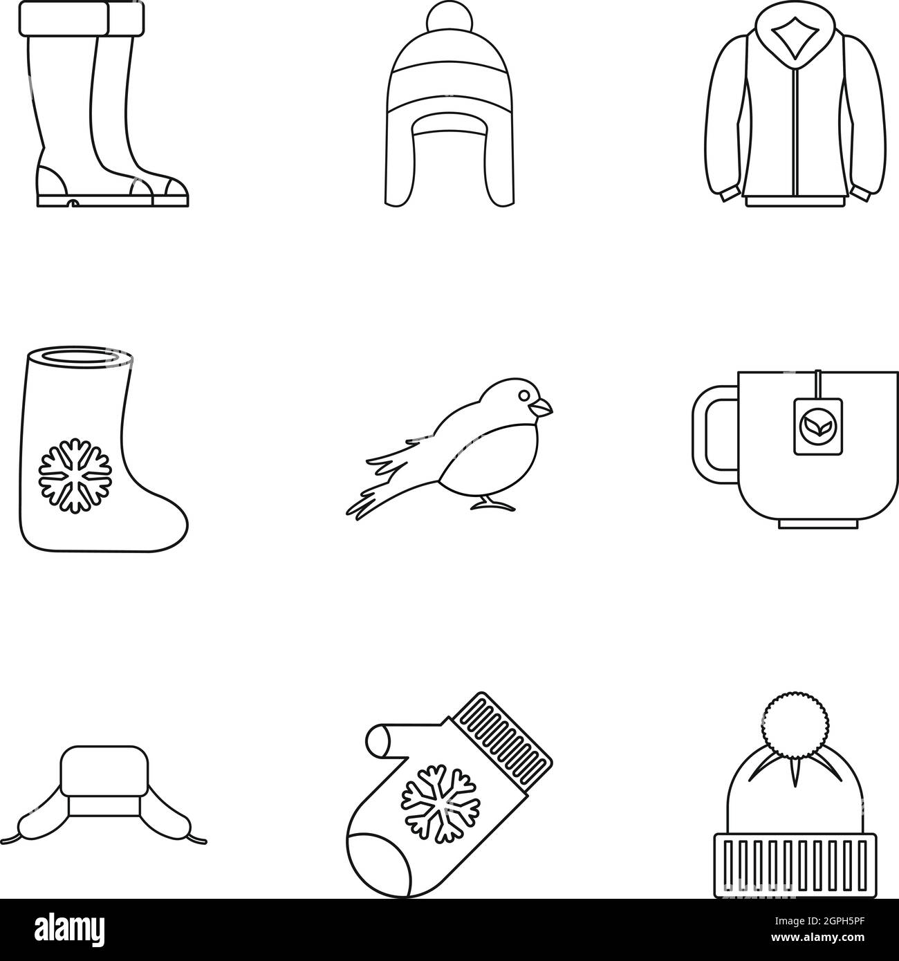 Hiver gel icons set style du contour, Illustration de Vecteur