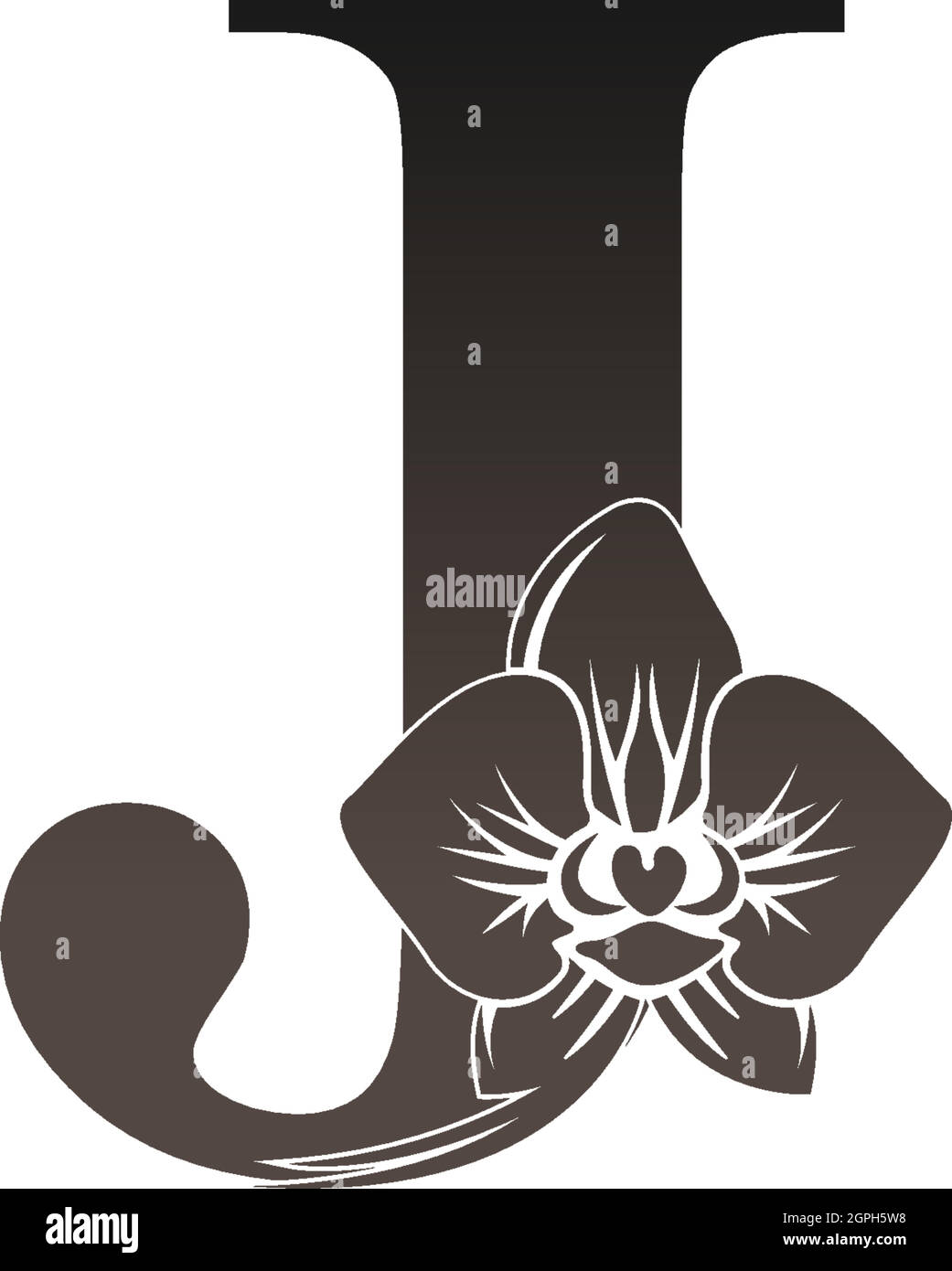 Lettre J logo icône avec le vecteur noir de conception d'orchidée Illustration de Vecteur