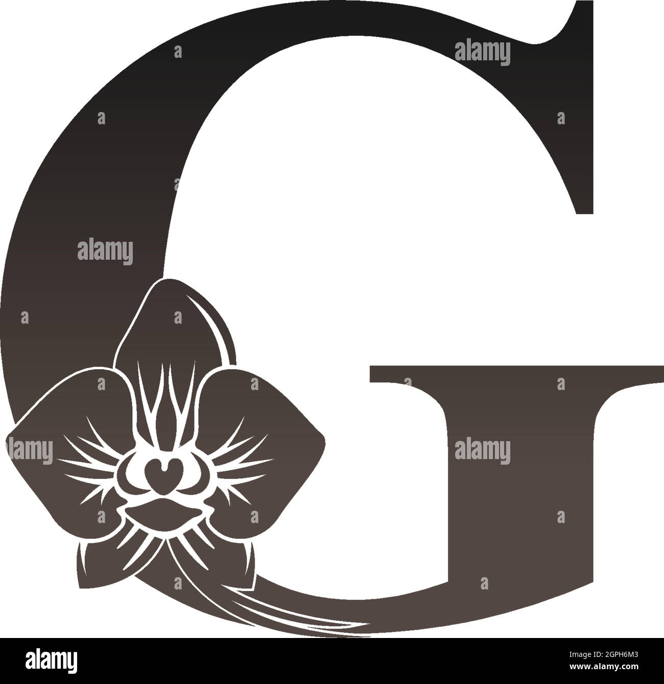 Icône de logo lettre G avec motif d'orchidée noir Illustration de Vecteur
