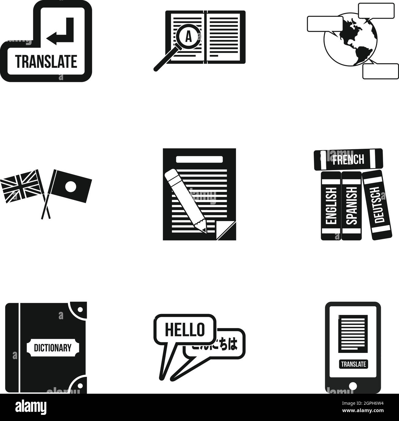 Langue de traduction, le style simple icons set Illustration de Vecteur