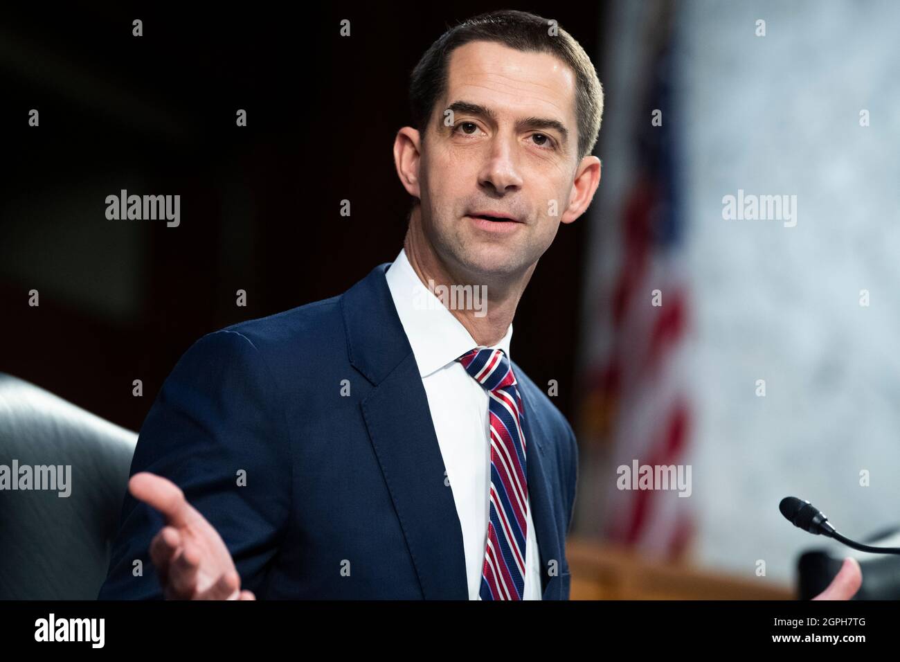 Washington, États-Unis. 29 septembre 2021. ÉTATS-UNIS - SEPTEMBRE 29 : le sénateur Tom Cotton, R-Arche, parle lors de l'audition de la Commission judiciaire du Sénat intitulée « Texas's inconstitutionnel avortement Ban and the Role of the Shadow Docket », dans le bâtiment Hart Senate Office à Washington, DC, le mercredi 29 septembre 2021. (Photo de Tom Williams/Pool/Sipa USA) crédit: SIPA USA/Alay Live News Banque D'Images