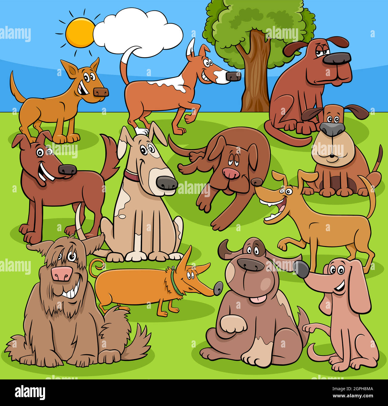 caricature drôle chiens et chiots comic caractères groupe Illustration de Vecteur