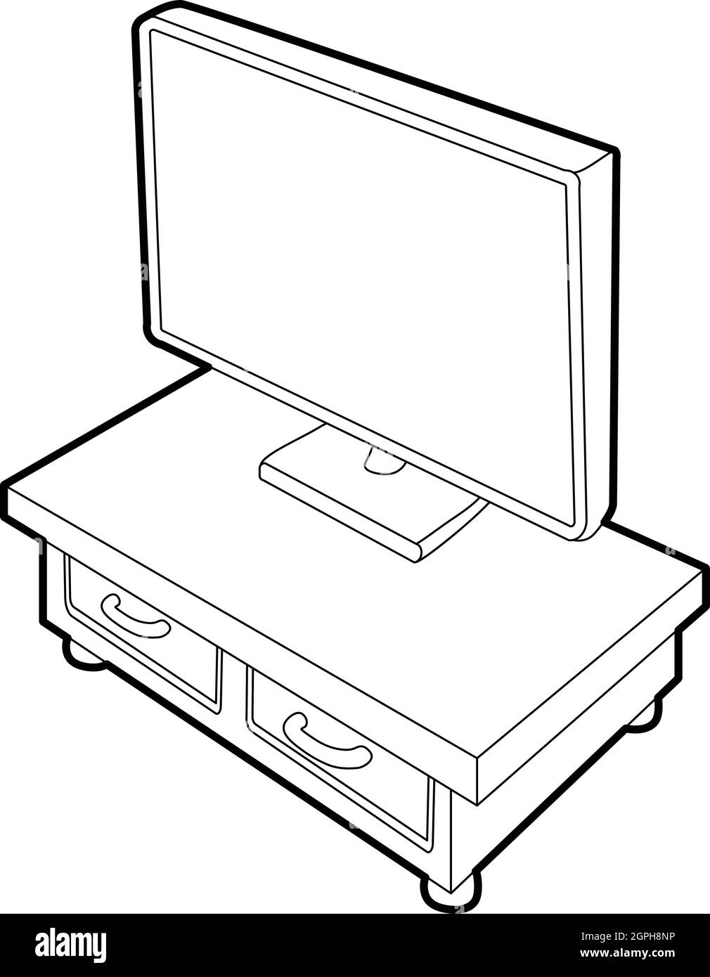 Meuble TV en bois avec l'icône TV, 3D isométrique style Illustration de Vecteur