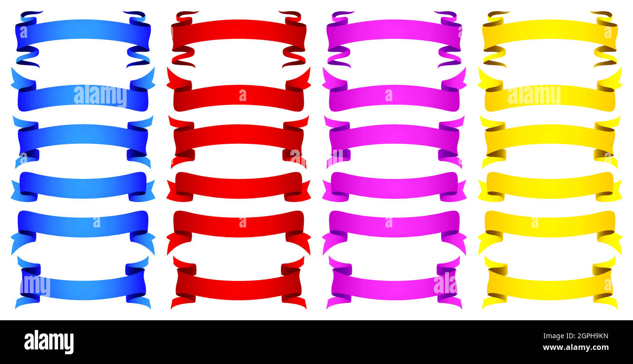 Ruban avec quatre couleurs modèle isolé blanc arrière-plans. Rubans colorés isolés sur fond blanc applicable pour bannière, prospectus ou brochure sur la publicité dans les médias Illustration de Vecteur