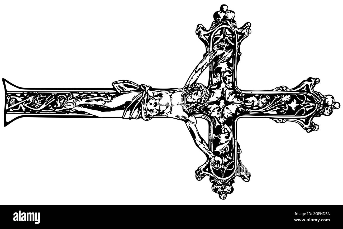 Croix religieuse noire et blanche Illustration de Vecteur