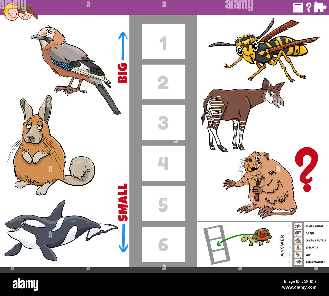 jeu éducatif avec de grands et petits animaux de bande dessinée Illustration de Vecteur