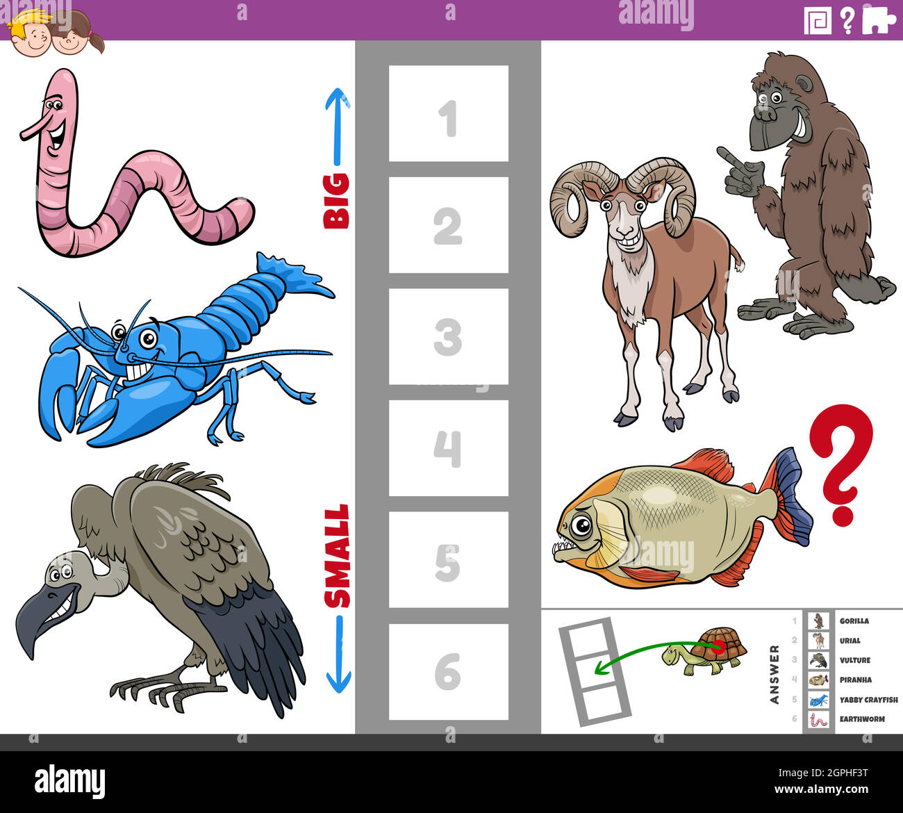 jeu éducatif avec de grands et petits animaux de bande dessinée Illustration de Vecteur