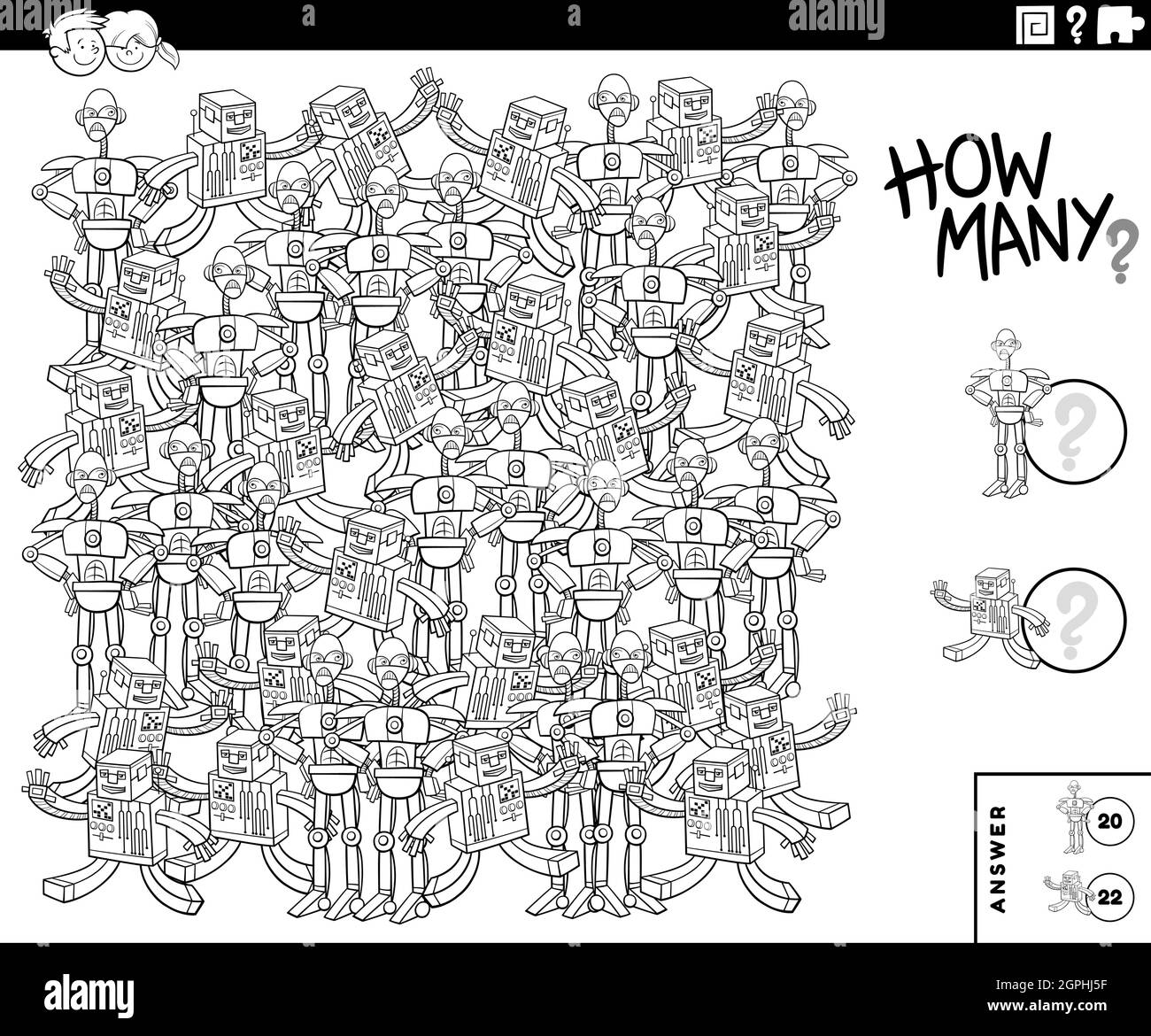 compter les robots de dessin animé éducatif jeu couleur livre page Illustration de Vecteur