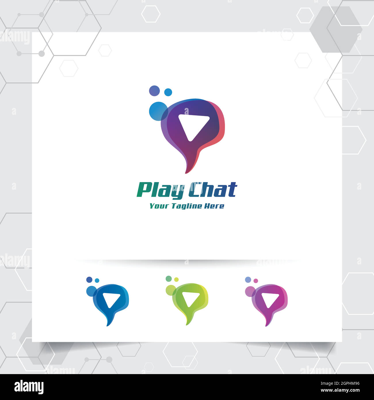 Chat logo design vecteur concept de la bulle de la parole et bouton de lecture . Vecteur de logo de chat multimédia pour l'application, la communication et la communauté. Illustration de Vecteur