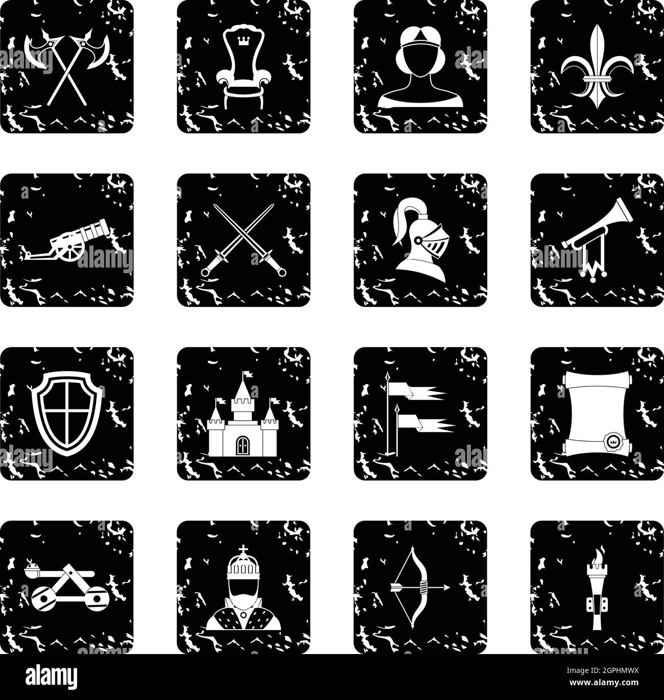 L'armée médiévale icons set, grunge style Illustration de Vecteur