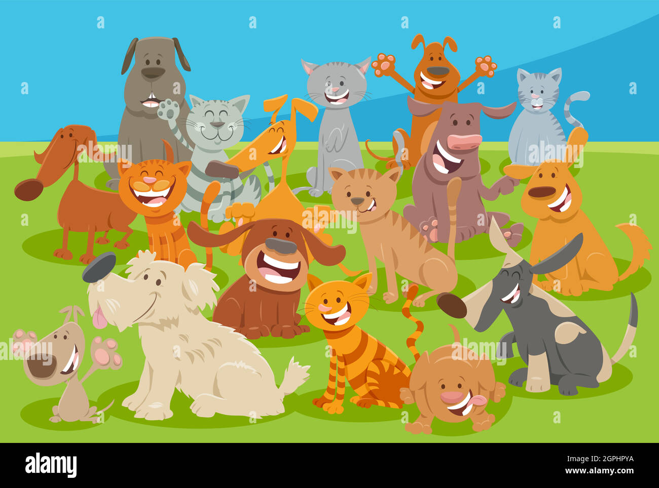 caricature chiens et chats groupe de personnages d'animaux de bande dessinée Illustration de Vecteur
