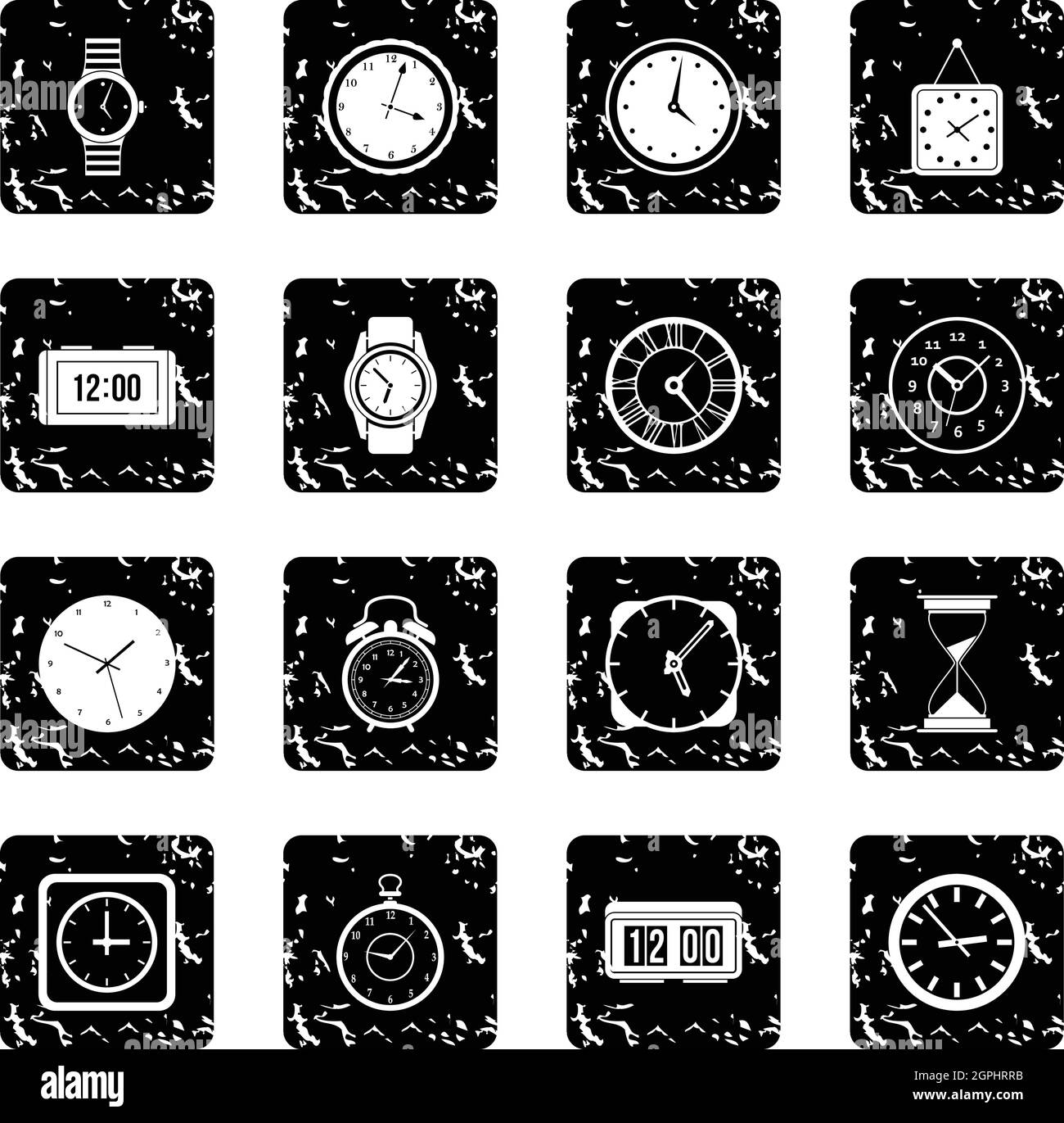 Temps et régler horloge icônes, grunge style Illustration de Vecteur