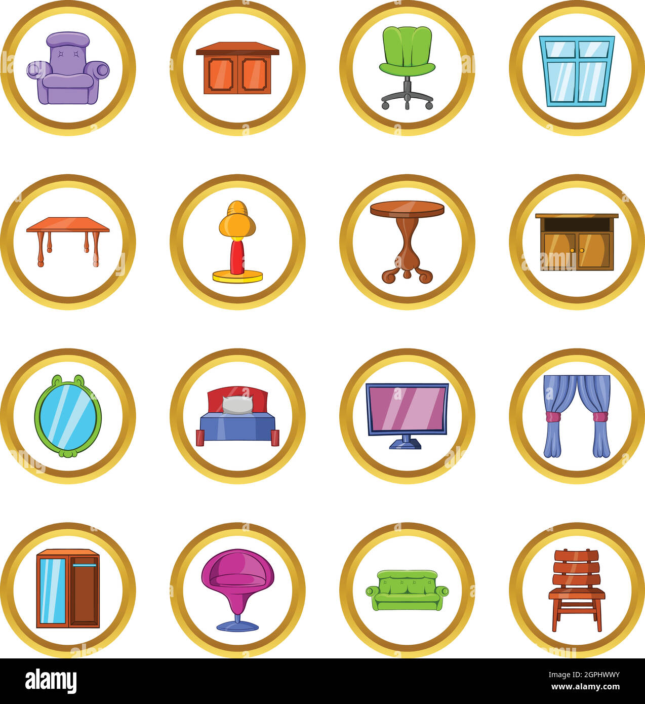 Vector set meubles de style cartoon, Illustration de Vecteur Vector set meubles de style cartoon, Illustration de Vecteur