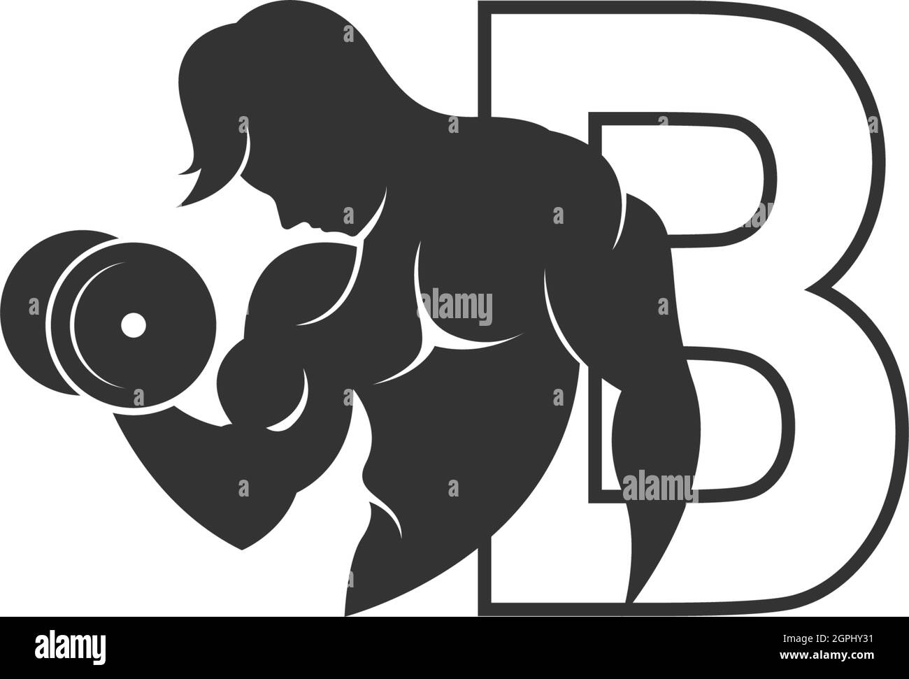 Icône de logo de la lettre B avec une personne tenant le vecteur barbell Illustration de Vecteur