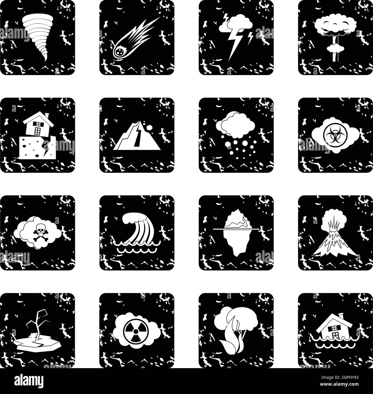 Catastrophe naturelle set icônes, grunge style Illustration de Vecteur