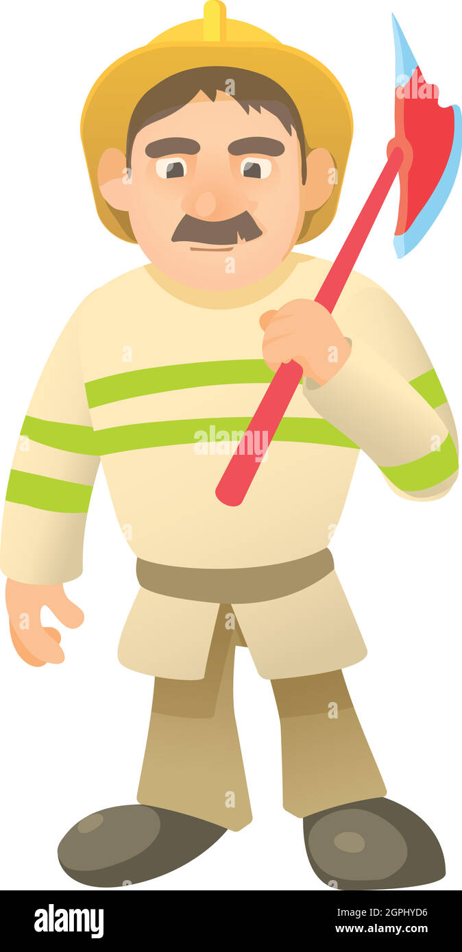 Pompier avec icône de hache, style de dessin animé Illustration de Vecteur