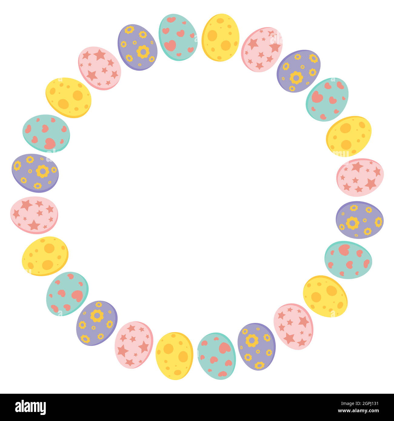 Cadre en forme de cercle d'œufs de Pâques aux couleurs pastel. Bordure ronde des fêtes pour le motif de carte de vœux avec espace de texte. Illustration vectorielle isolée sur fond blanc. Illustration de Vecteur