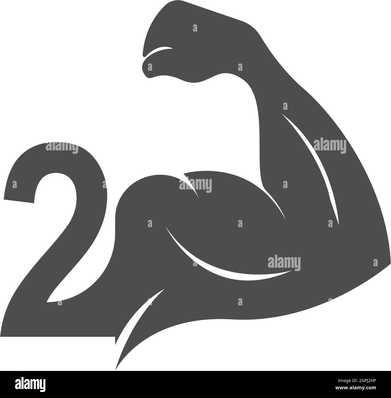 Logo numéro 2 avec vecteur de conception de bras de muscle Illustration de Vecteur