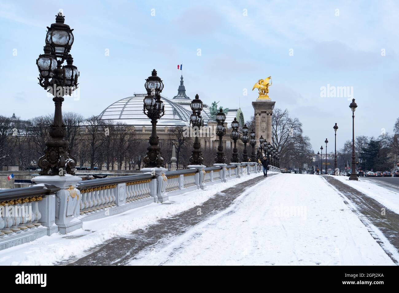Pont Alexandre III en hiver Banque D'Images