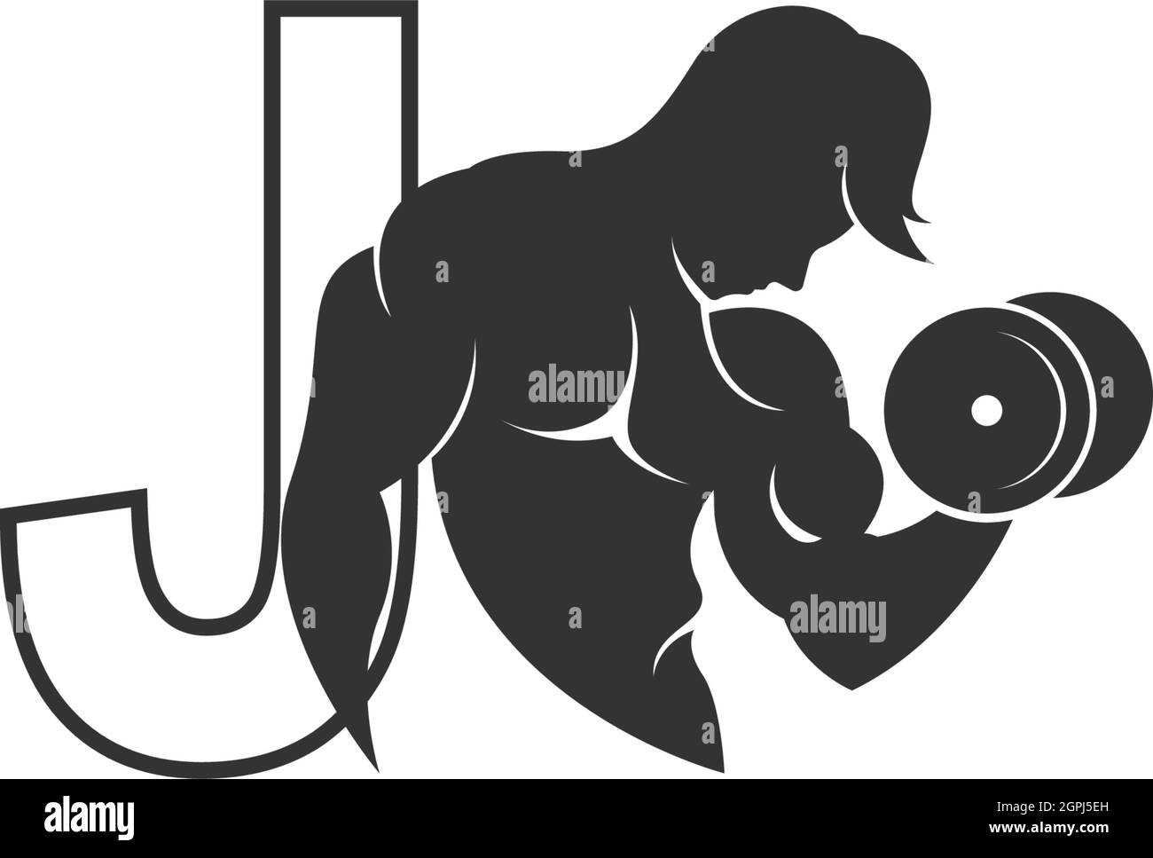 Lettre J logo icône avec une personne tenant le vecteur barbell design Illustration de Vecteur