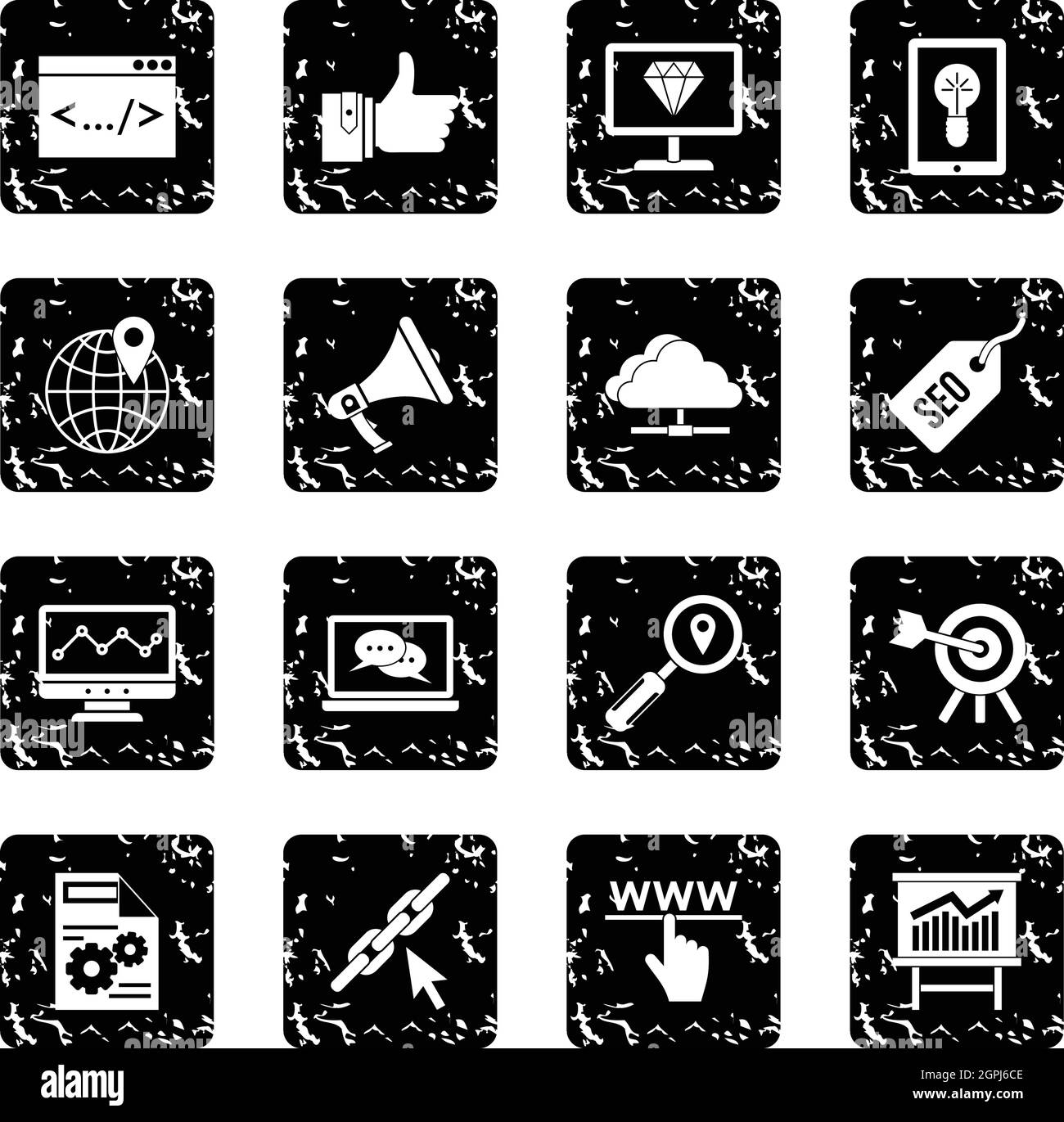 Jeu SEO icônes, grunge style Illustration de Vecteur