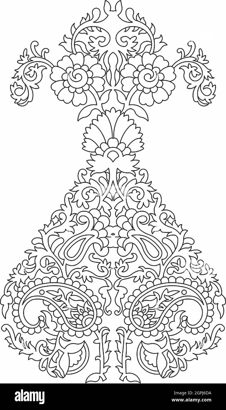 Motif fleuri, motif brodé. Noir et blanc , et illustration du stock dessinée à la main. Feuilles de fleurs fantaisie. Modèles de t-shirts. Clipart libre de droits Banque D'Images