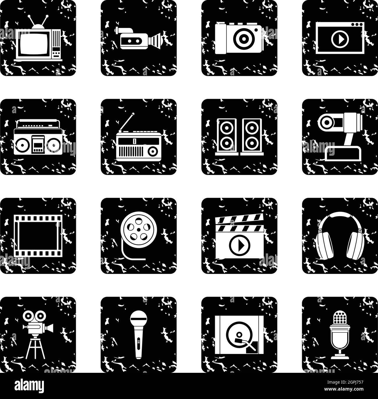 Ensemble audio et vidéo icônes, grunge style Illustration de Vecteur