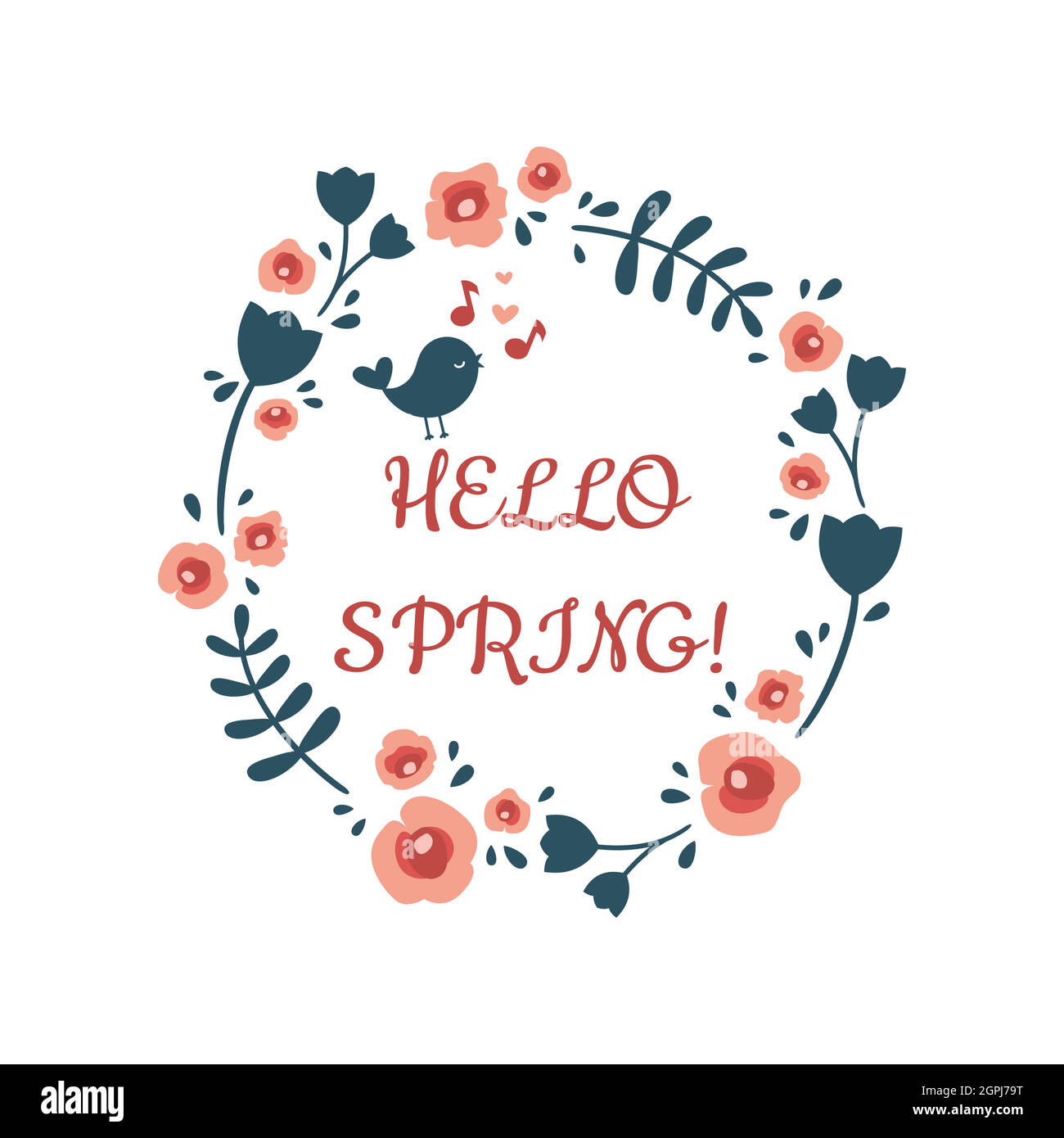 Cadre vintage à motif fleuri Hello Spring lettering Illustration de Vecteur