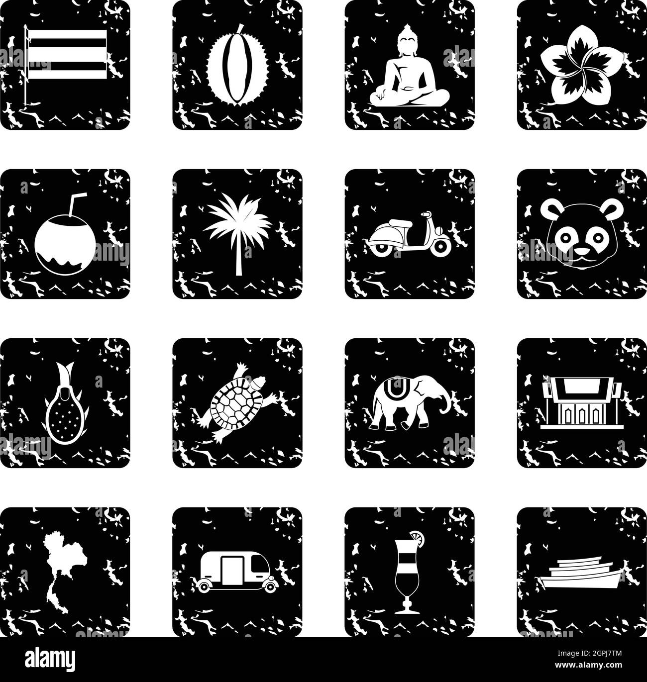 Costa Rica set icônes, grunge style Illustration de Vecteur