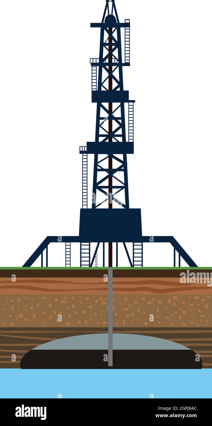 Le forage des puits de pétrole de l'icône de la mer, style cartoon Illustration de Vecteur
