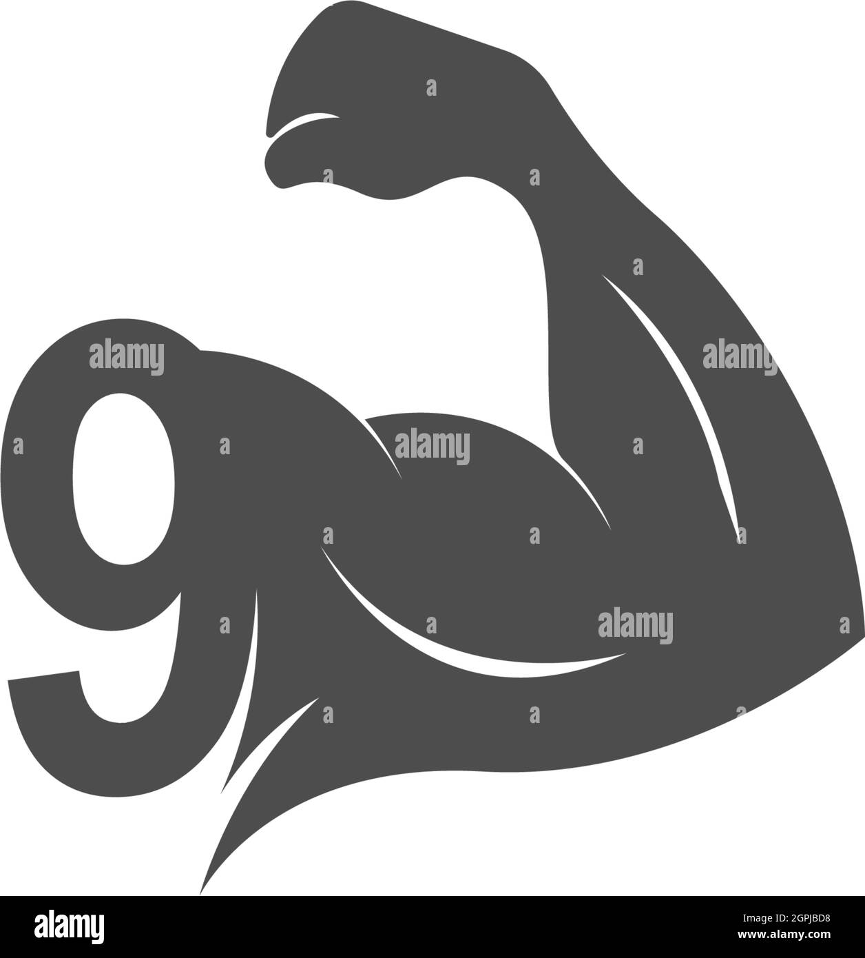Icône du logo numéro 9 avec vecteur de conception de bras de muscle Illustration de Vecteur