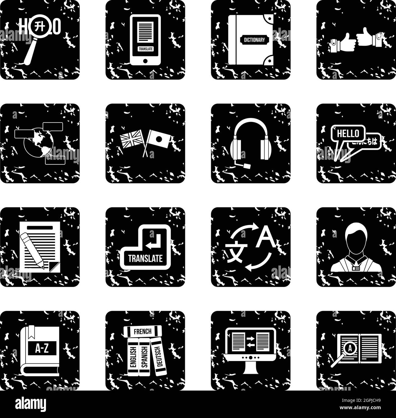 L'apprentissage des langues étrangères, le style simple icons set Illustration de Vecteur