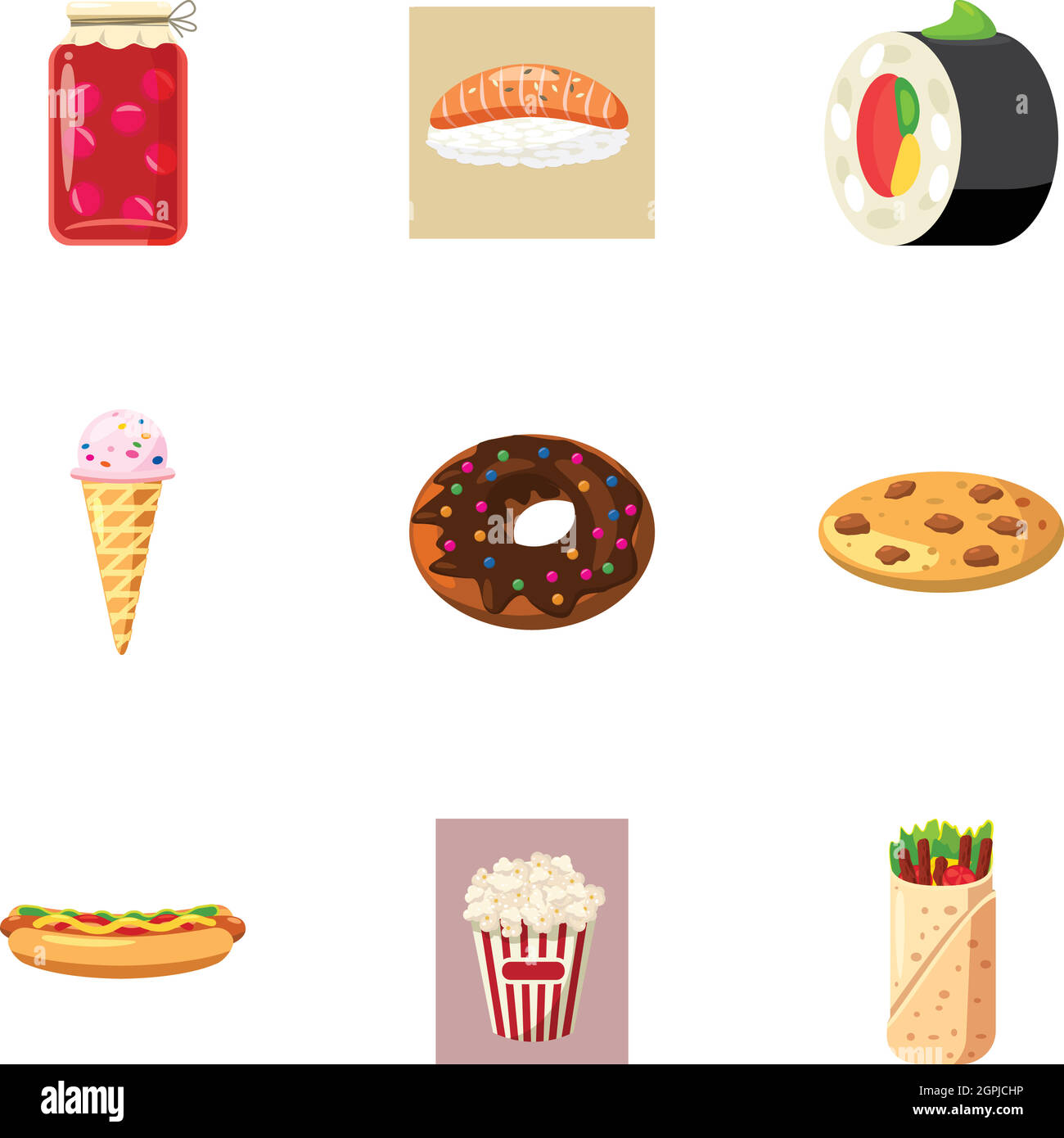 Fast food icons set, cartoon style Illustration de Vecteur