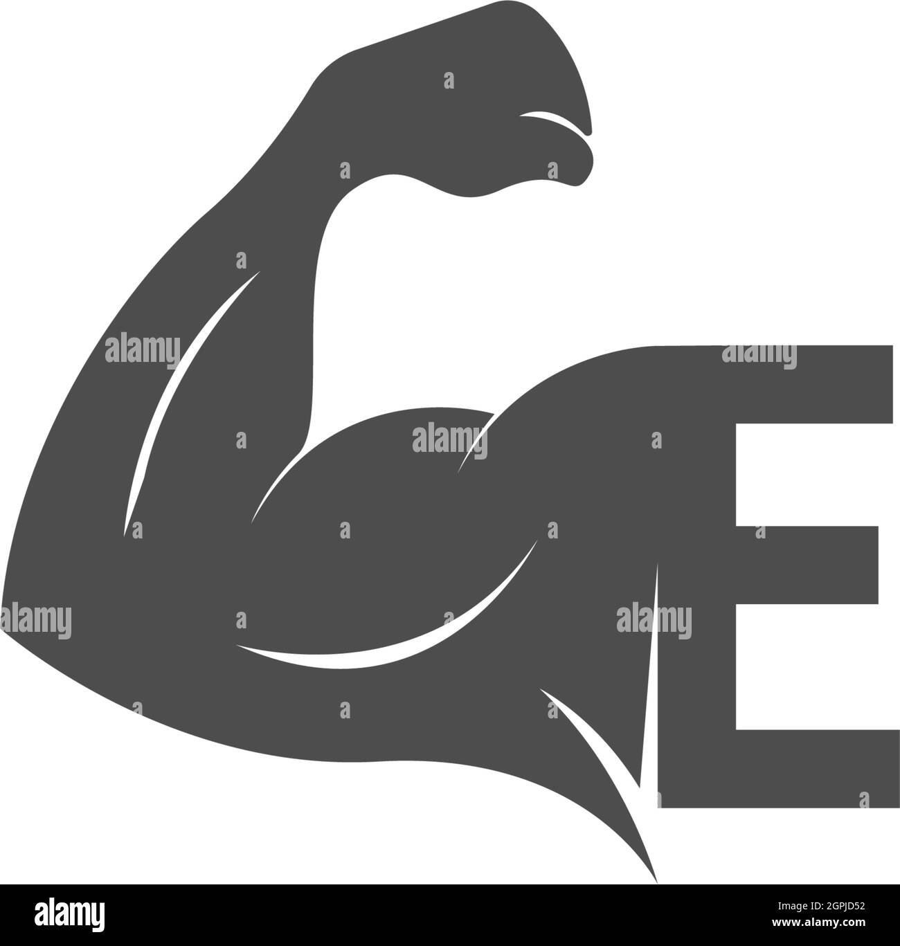 Icône de logo lettre E avec vecteur de conception de bras de muscle Illustration de Vecteur